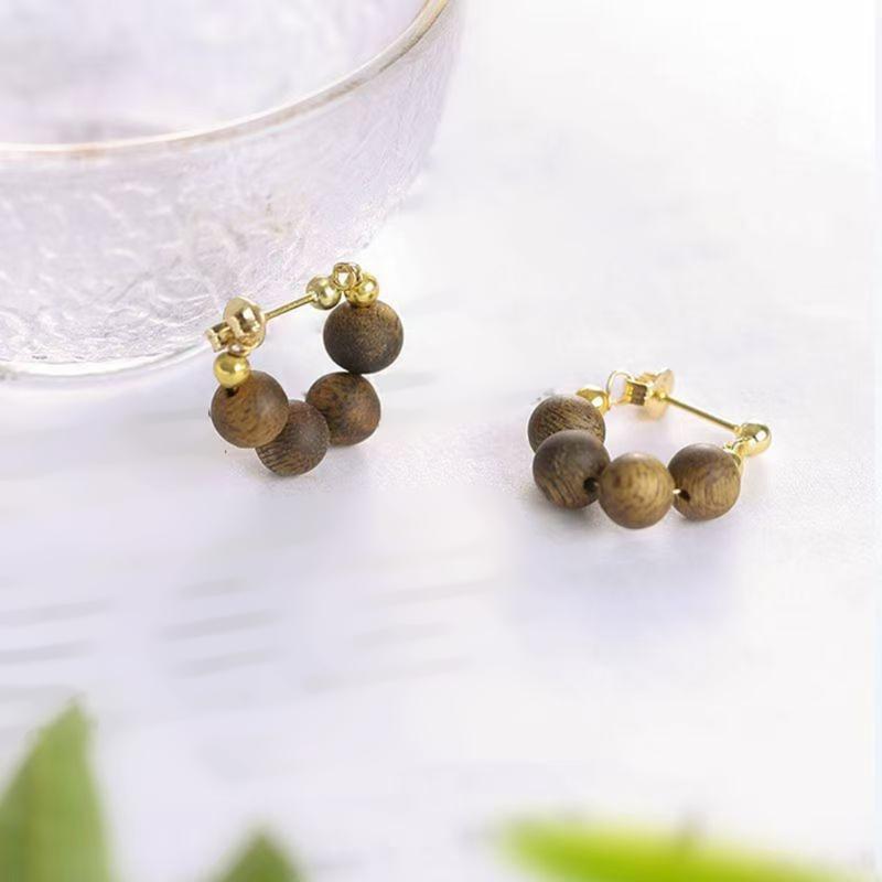 Natural Sandal Wood Earrings Featuring Traditional Chinese Designs Expertly Crafted for Sensitive Skin Wear