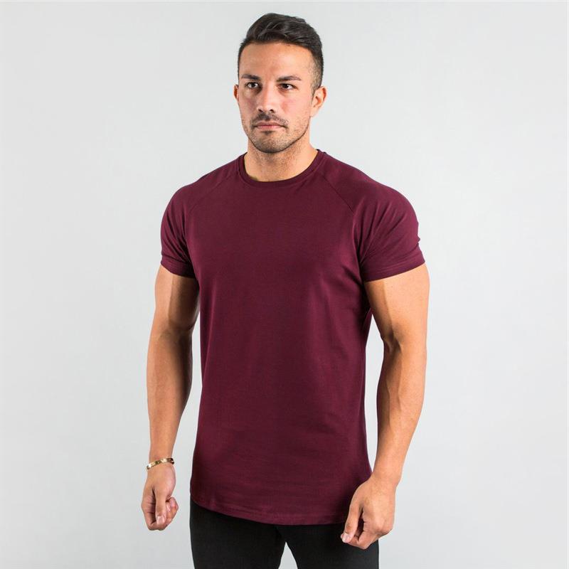 Fashion Plain Tops Tees Fitness Mens T Shirt Short Sleeve Muscle Joggers Bodybuilding T Shirt Male Gym Clothes Slim Fit Shirt