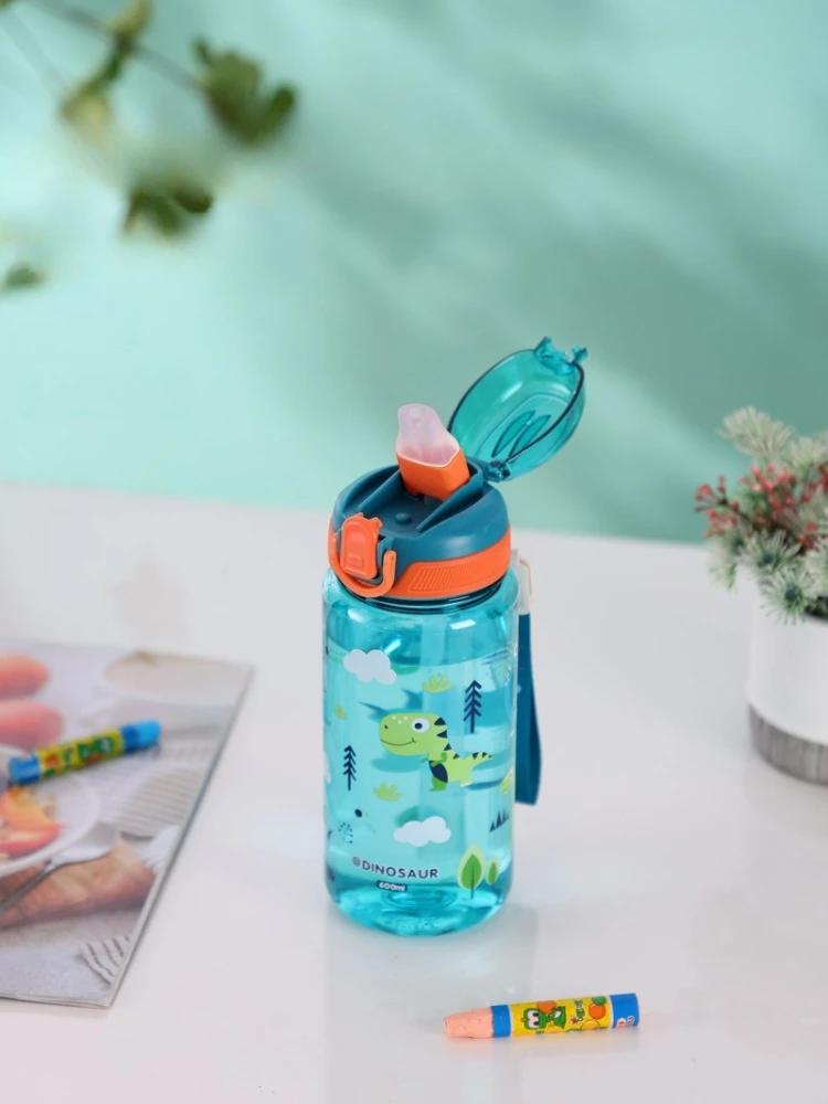 600ml Children's Plastic Water Cup BAP Free Kids Drinking Cup Cute Cartoon Straw Cup Leak-proof Plastic Water Bottles