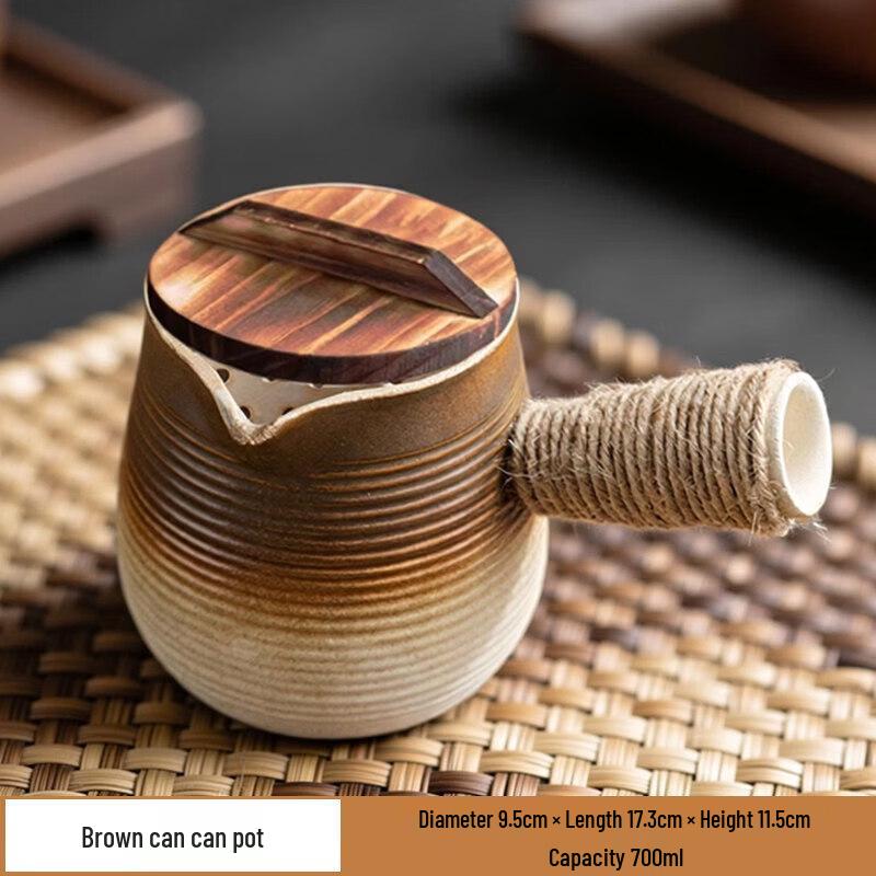 ZISIZ Large Capacity Metal Tea & Milk Pot with Wooden Lid & Side Handle