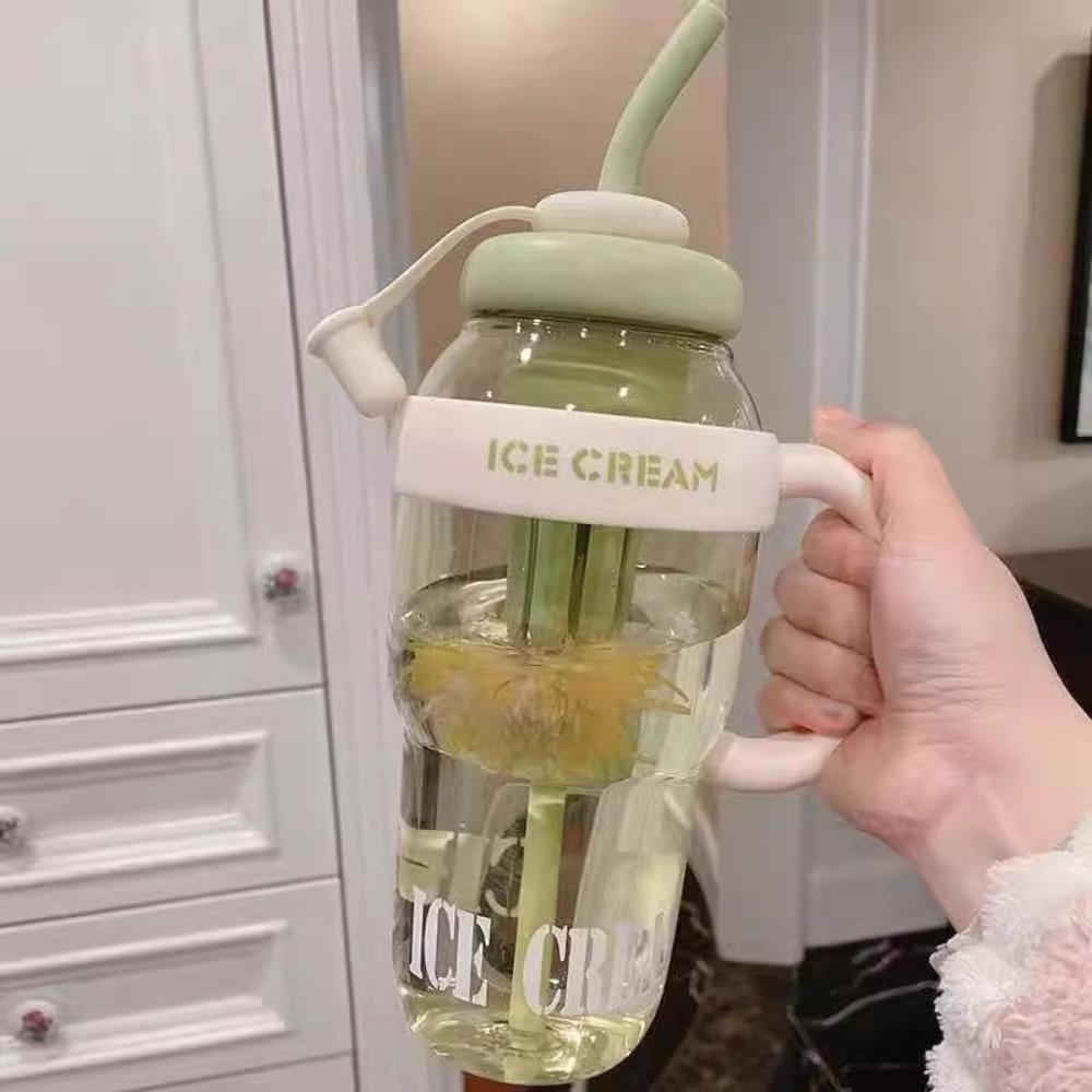 Cute 1200ML Summer Plastic Cup Large Capacity Leakproof Sports Water Bottle with Handle Straw Water Bottle Outdoor Travel