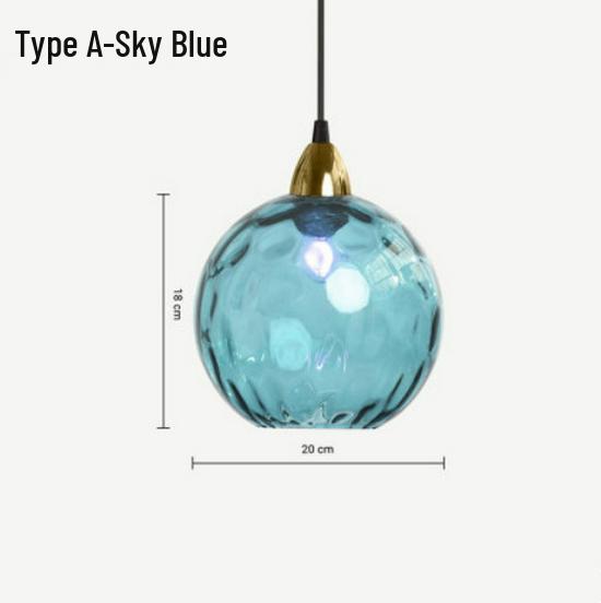 Nordic Embossed Colorful Glass Sphere Pendant Light for Bedroom, Bedside, or Restaurant Bar.