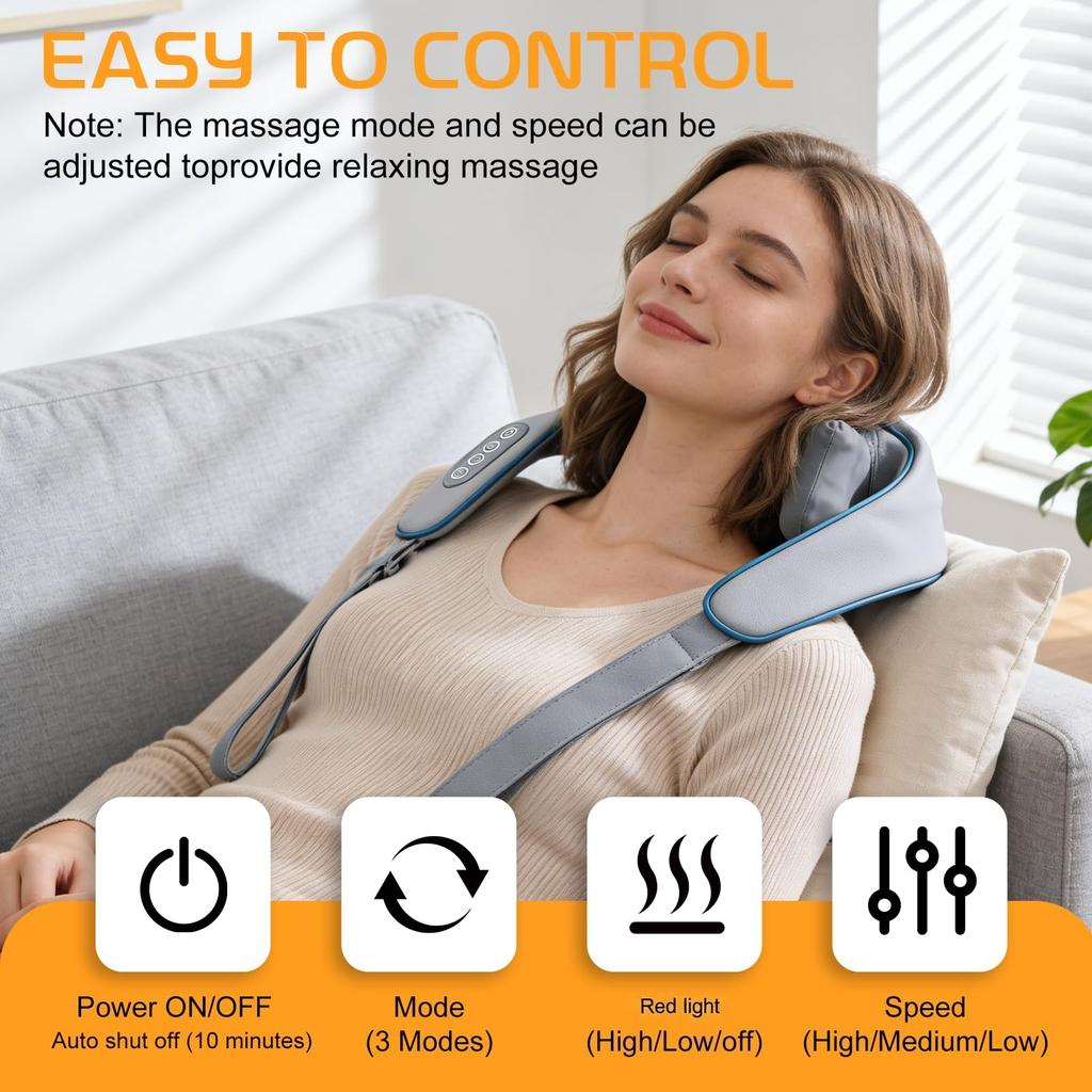 Shiatsu Neck And Shoulder Massager with LED Red Light Kneading Spine Back Muscle Relaxer for Home Use Shoulder Massage Shawl