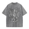 2026 Vintage St Michael Archangel Dragon Scroll Latin Text Graphic Black Acid Washed T Shirt Retro Religious Medieval Streetwear