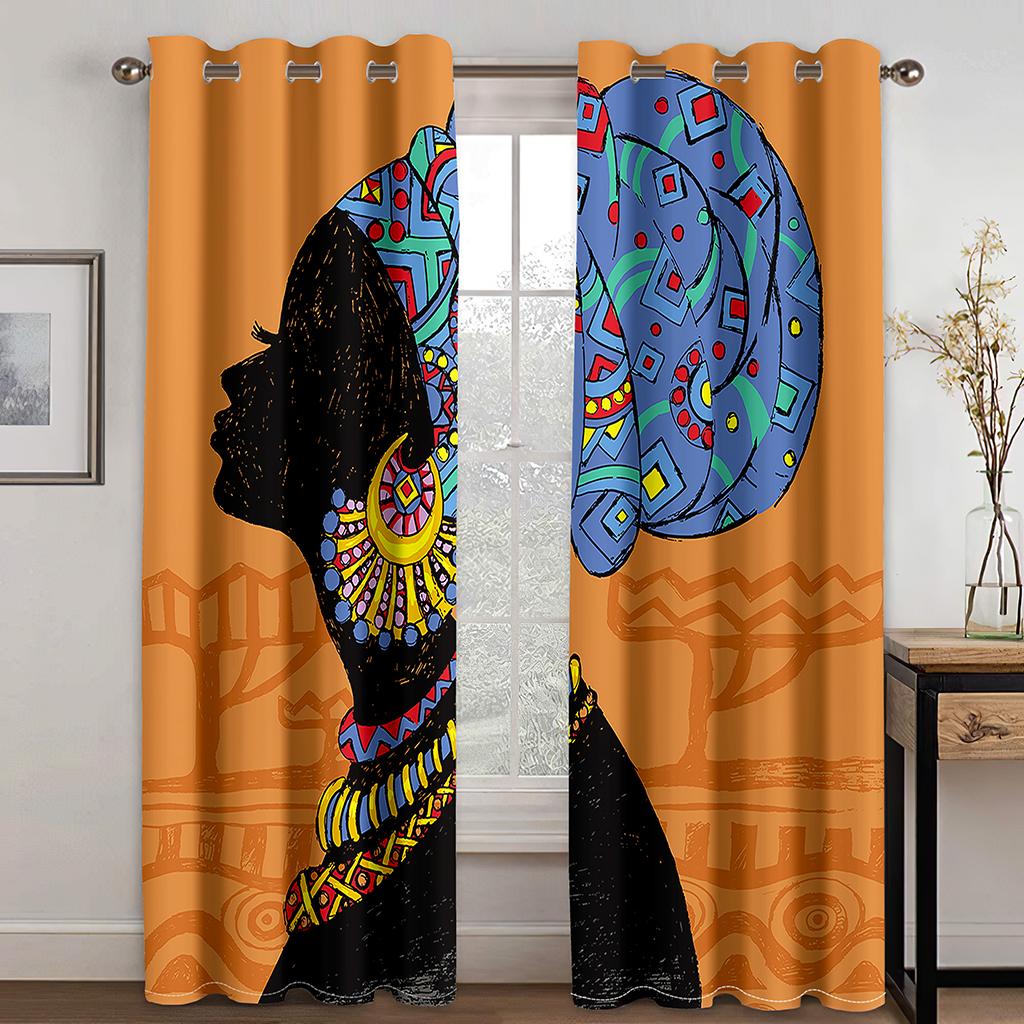 2pcs Seamless Ethnic Pattern African Fabric Print Aztec Design Pod Pocket Curtain For Living Room Bedroom Dining Room Kitchen