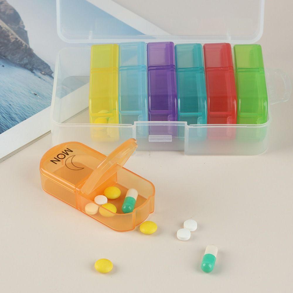 Moisture-proof 7-Day Pill Organizer 14 Grid Portable Pill Dispenser  Vitamins & Supplements