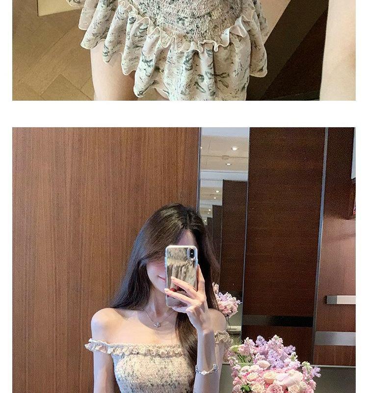 Waist-Cinching 2026 Floral One-Shoulder Short Dress with Elastic Waist - New Summer Style for Women