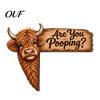 Cute Animal Door Ornament Funny Highland Cow Topper Sign, Are You Pooping Bathroom Decor, Farmhouse Style Accessories Peeking Corner for Restroom Home