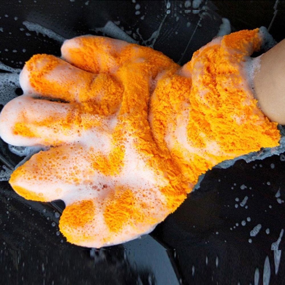 Double-sided Care Cleaning Gloves Coral Fleece 5-Finger Gloves Car Washing Gloves for Car Wash