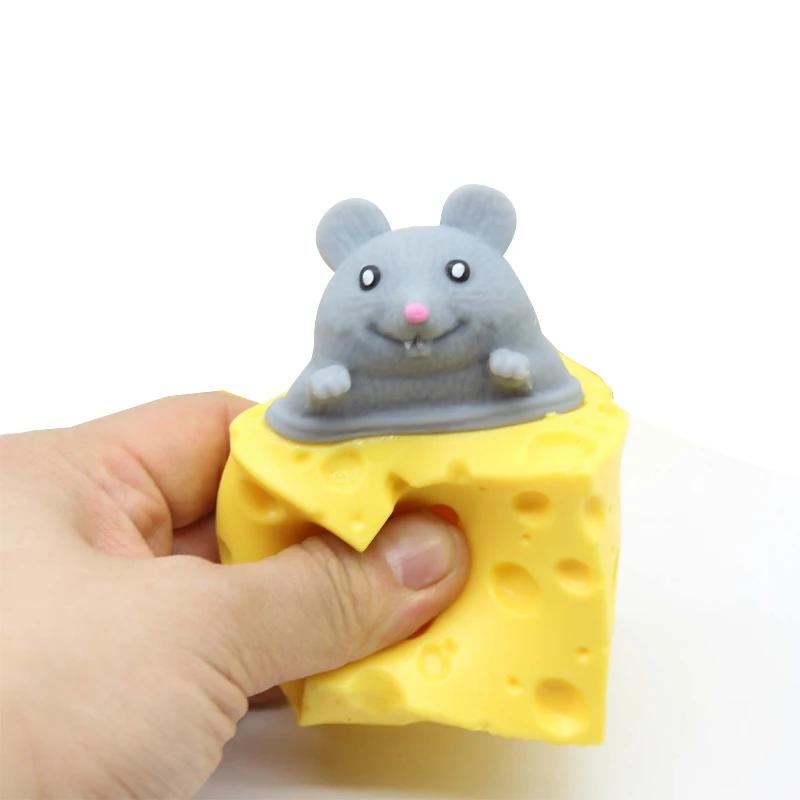 Cheese Mouse Cup Decompression Squeeze Cheese Toys Stress Relief Mice Toy Rat Stress Ball Sensory Fidget Toy Gift For Adults Kid