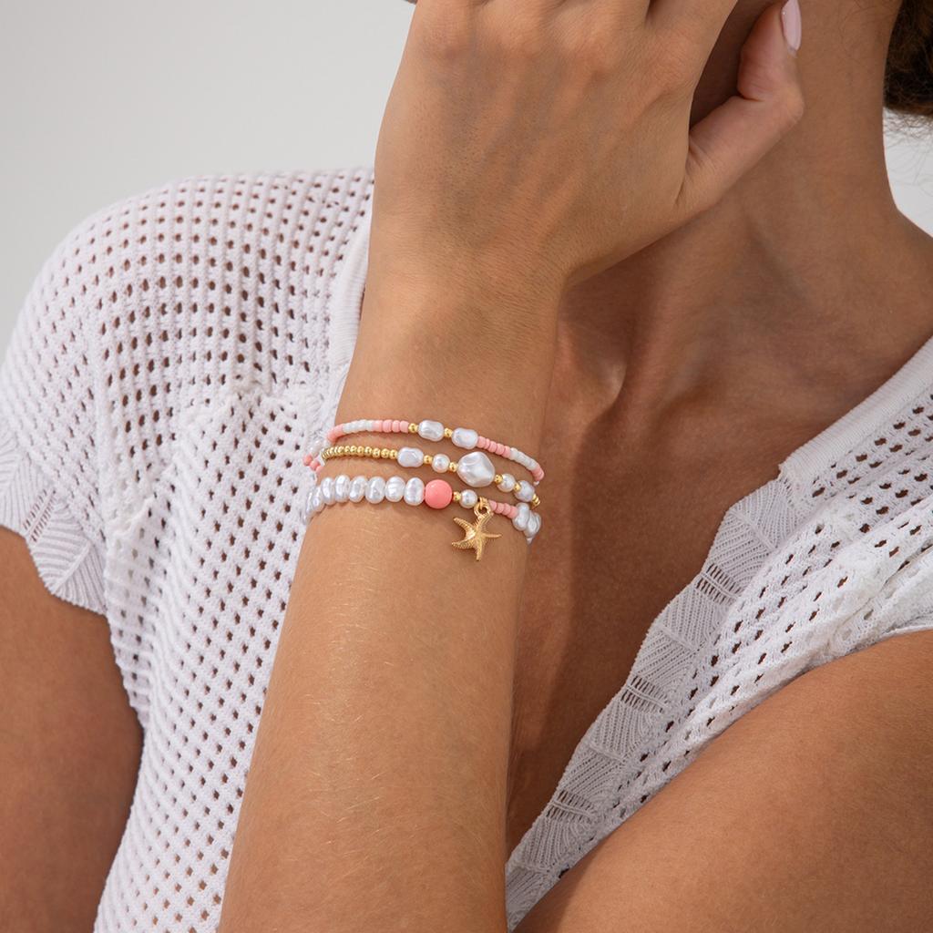Bohemian Colorful Starfish Beaded Stackable Multilayered Bracelet Ocean Theme Jewelry For Women Girls Gift