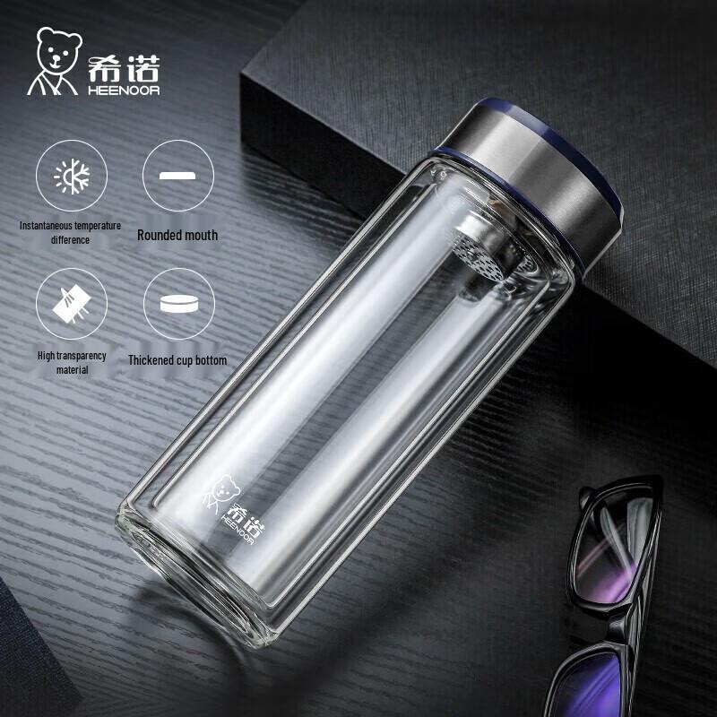 Heenoor Double Wall Glass Travel Tea Mug
