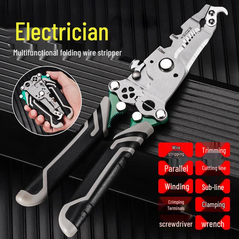 Jingnu 18-in-1 Multi-function Foldable Wire Stripper Pliers (10-inch)