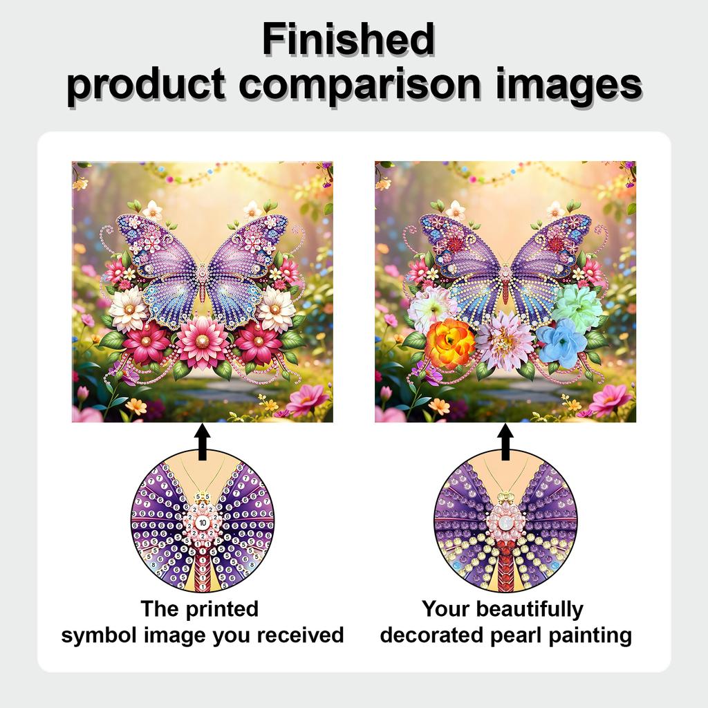 Butterfly DIY Diamond Dots Paintings with Wooden Frame 9.84x9.84in Diamonds Paintings Gem Art for Adults Beginners Home Decor