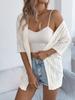 Women Casual European Style Solid Hollow Out Mid Length Elbow Sleeve Knit Cardigan