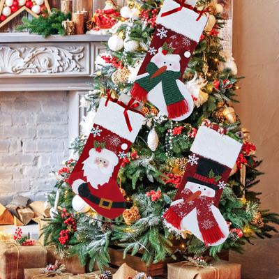 Christmas Stocking Snowman Santa Design Soft Xmas Stockings with Plush Cuff Fireplace Hanging Socks Candy Bag for Tree Fireplace