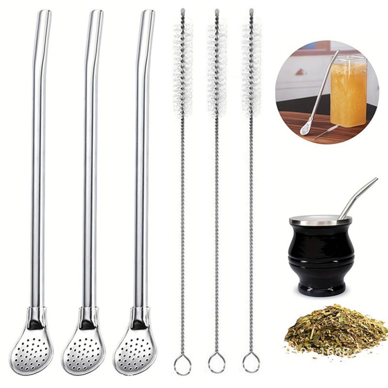 2/4/6Pcs Detachable Bombilla Filter Straw Stainless Steel Reusable Yerba Mate Tea Spoon Straw Bar Accessories