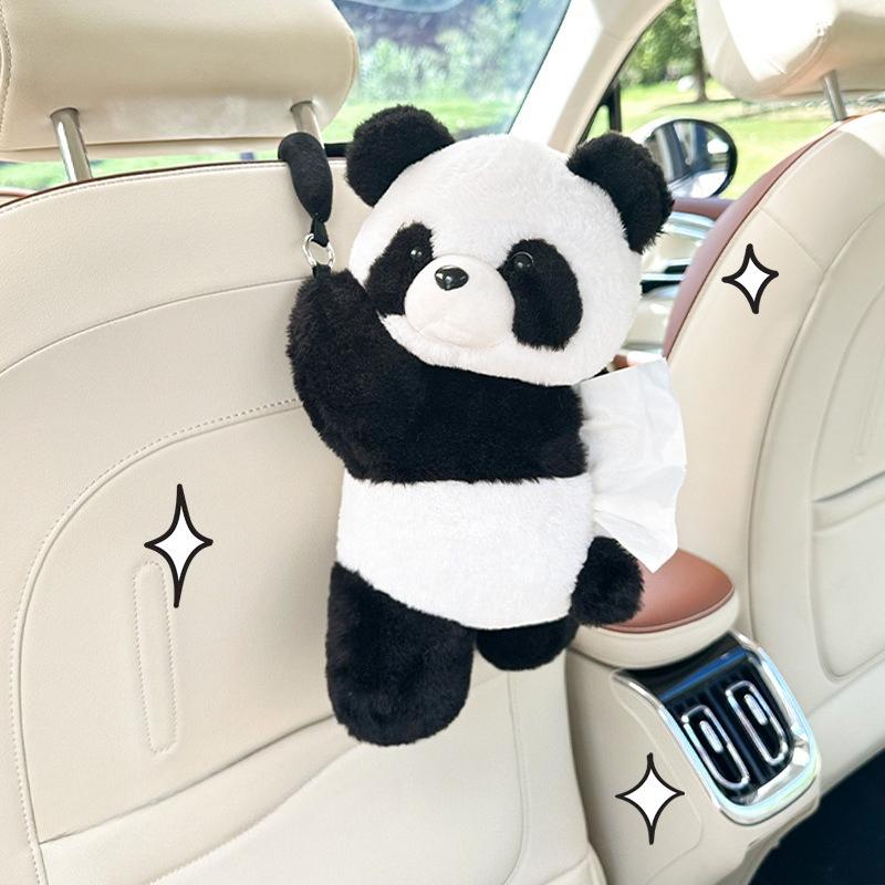 1pc Plush Panda Car Tissue Holder Boxes Car Backseat Hanging Tissue Bag Box Plush Holder Cover Auto Toys Interior Decoration