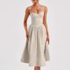 Women's Summer A-Line Midi Dress Sleeveless Spaghetti Strap Slim Fit Waist Casual Dress