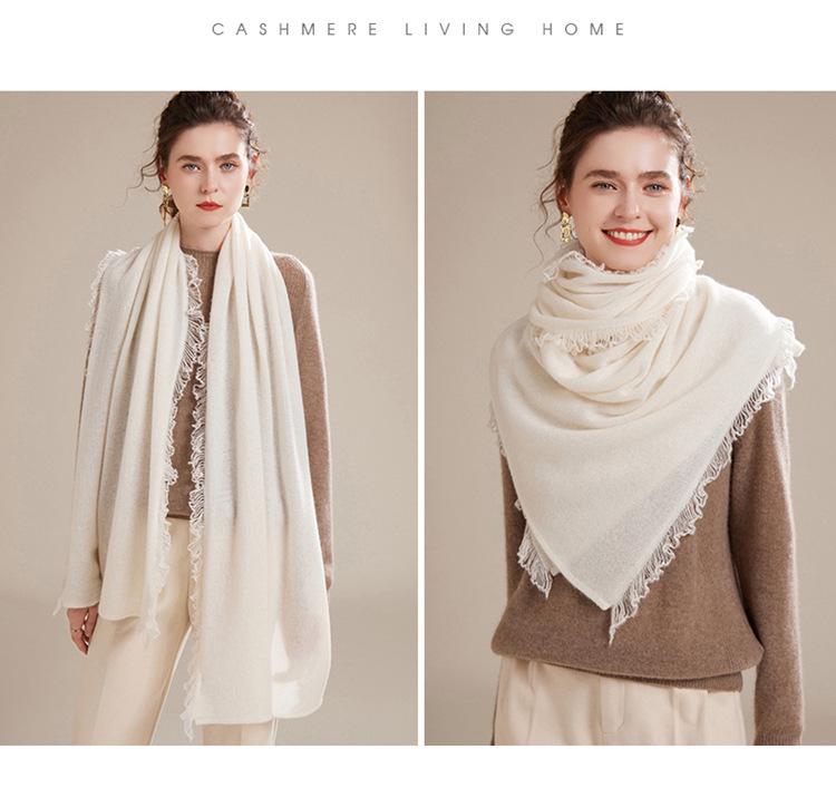 Women's 100% Pure Cashmere Scarf - 2024 Autumn/Winter Korean Style Tassel Knitted Shawl