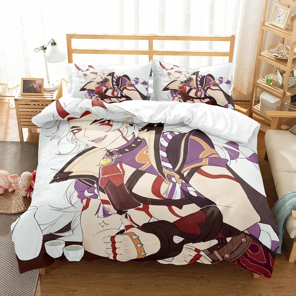 3D Print Arataki Ltto Bedding Set Single Twin Full Queen King Size Genshin Impact Bed Set Adult Kid Bedroom Duvet Cover Sets