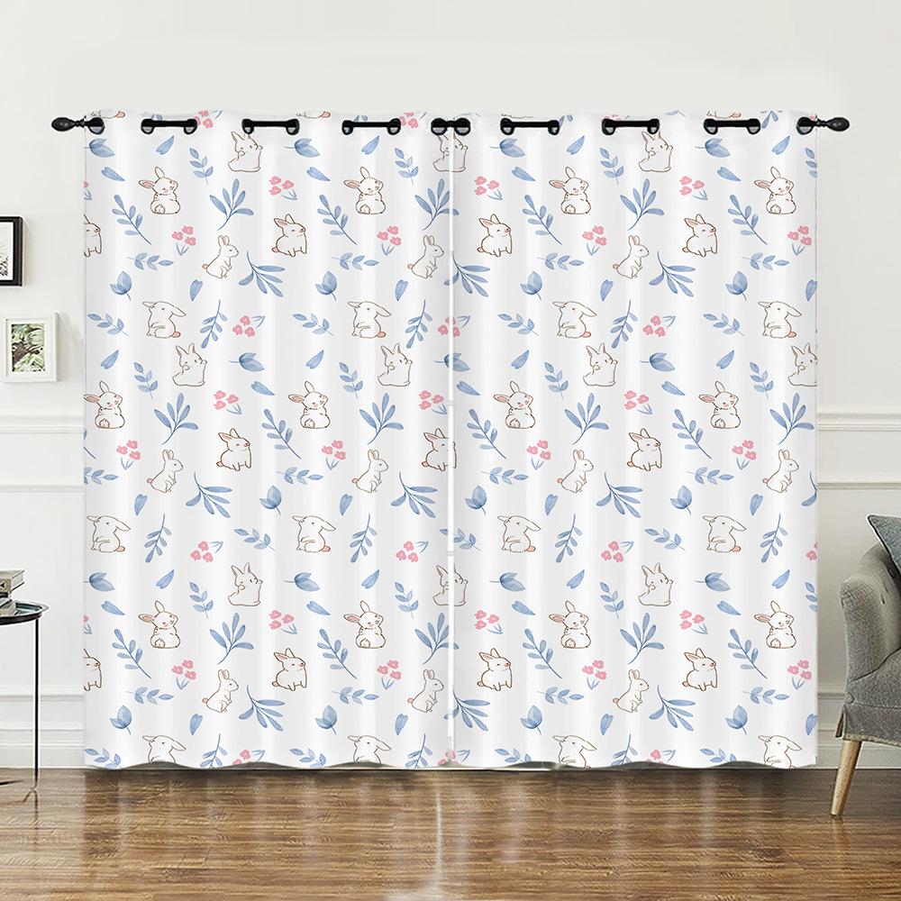 Curtain Cute Illustration Animal 3D Digital Printing Blackout Curtain Punching