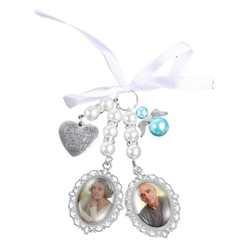 Diy Brooch Wedding Charms Double Lace Frame Oval Glass Cabochon Photo Frame with Pendant Suitable for Holiday Craft Use
