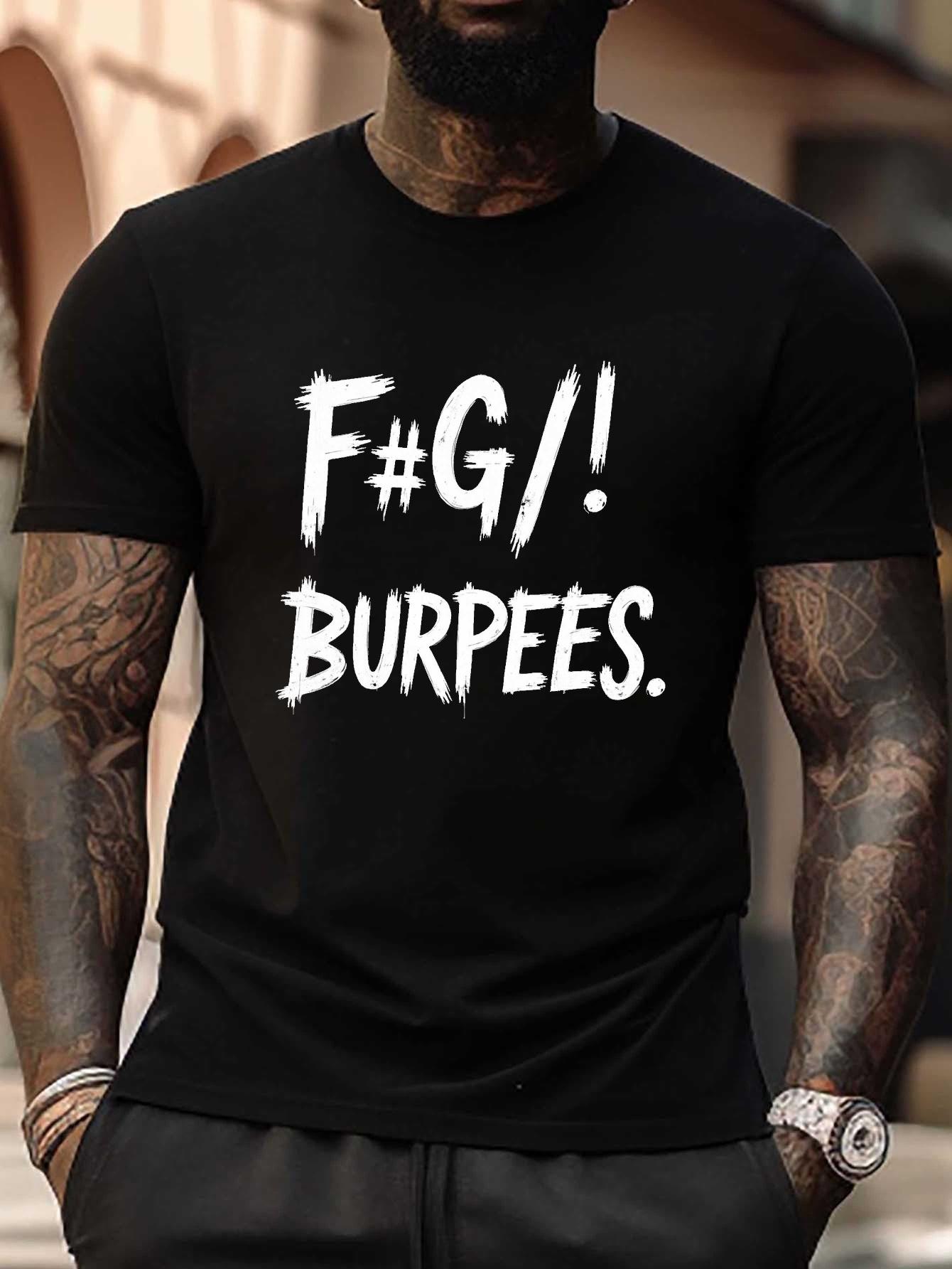 F Burpees Distressed Text T-shirt - Light Grey Plus Size Casual Tee XXXXL