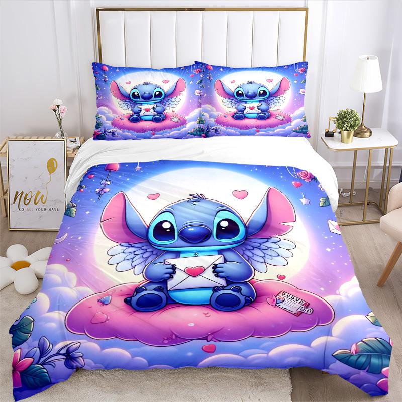 Stitch'S Envelope Adventure Print 3Pcs Bedding Setduvet Cover With 2 Bedropillowcase Home Birthday Gift