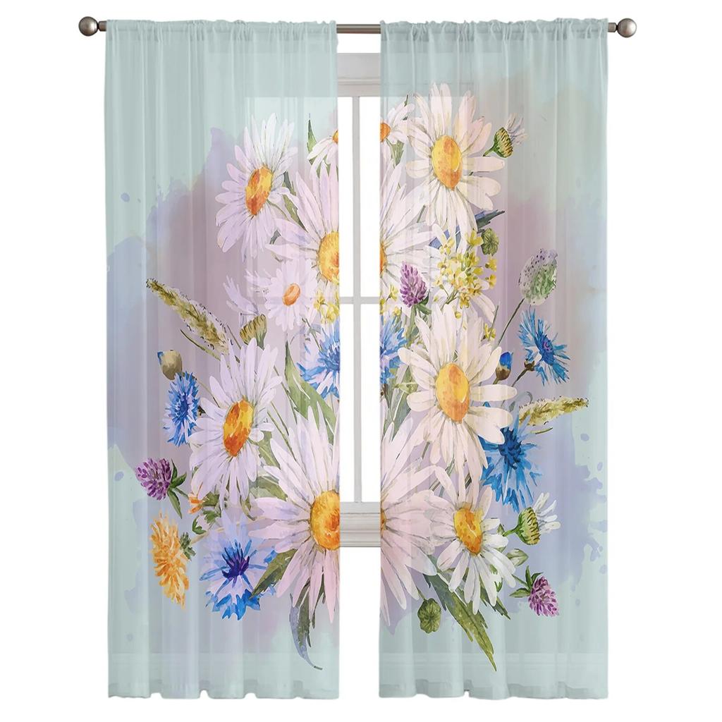Kwiaty Stokrotki Minimalistyczne Przezroczyste Woalowe Zasłony Okienne Tiulowe Zasłony Dekoracja Salonu Balkonu Draperie