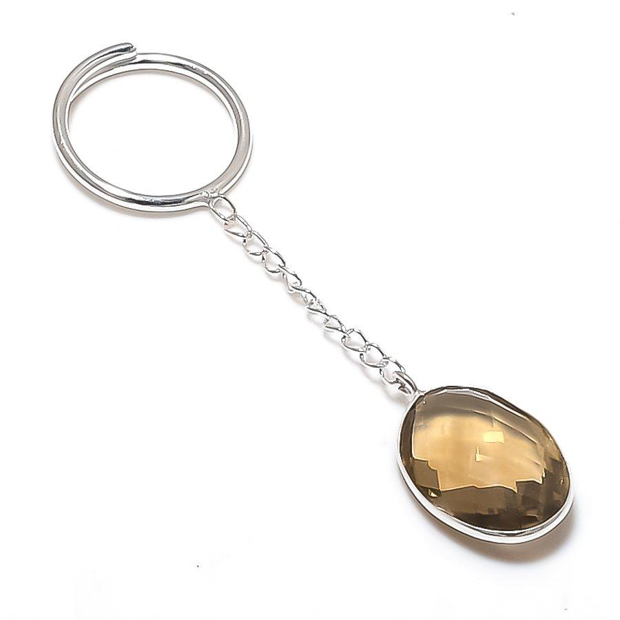 Natural Smoky Topaz Gemstone 925 Sterling Silver Jewelry Keychain 3.15  ETC-13846