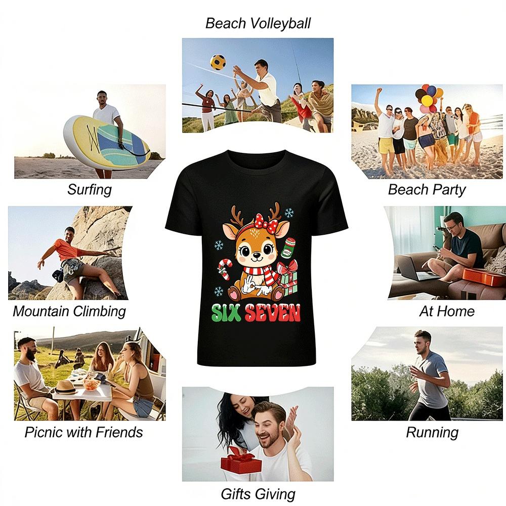 Cute Christmas Deer Number Gesture 678 Kids Printed Casual Top Pure cotton T-shirt