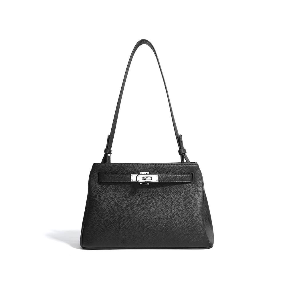 New High-end Fashion Cowhide Lock Armpit Bag Commuter Leather Portable Messenger Bag