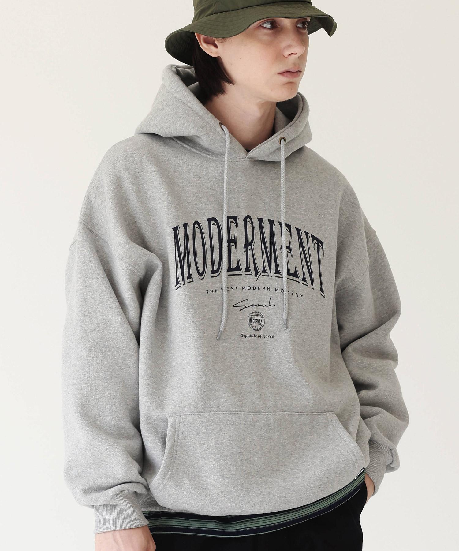 Modermoment Arch Logo Oversized Hoodie [Melange] Black / 2 Sizes