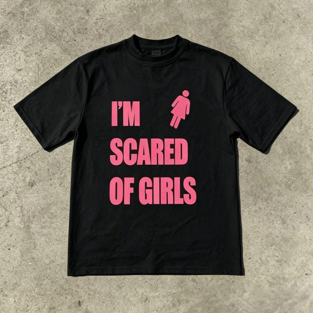 Trendy Slogan Im Scared of Girls Printed Tshirt Unisex Women Short Sleeve Cotton Tshirt Unisexs Tshirts Summer New Unisexs Clothing