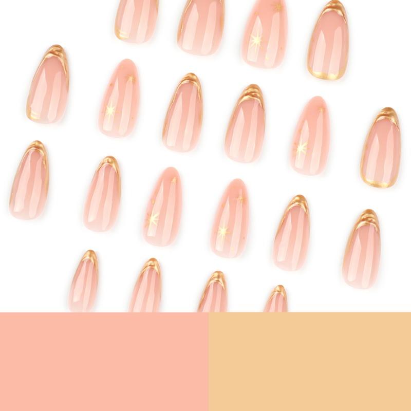 3D Gold Bronzing Wearing Nail Film Short Almond Nail Manicure Fake Nail Hot-selling Press On Nails