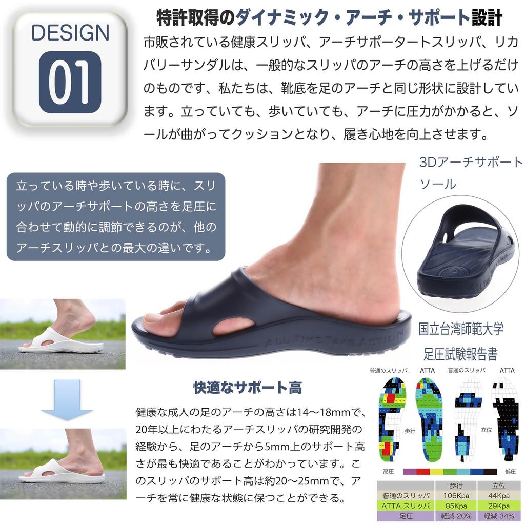 ATTA Arch Support Made in Comfortable for Men and Outdoor and Indoor EVA Back Foot 6689 Vero&Nique [Skin-Friendly] Sandals/Slippers, Taiwan, Women,