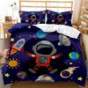 Child Cartoon Astronaut Duvet Cover Bedding Set King Size Boys Kids Galaxy Stars Out Space Soft Polyester Comforter Cover Black