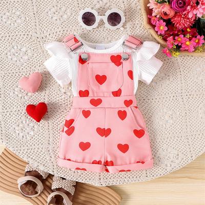 Ropa de Niños Conjunto de Bebé 0-3A Rosa Manga Corta Body de Bebé + Pantalones Portabebés con Lazo