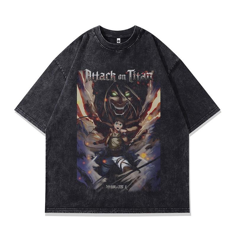 American Street Retro Cartoon Direct Injection Printing Men'S Clothing Top Washed Loose Cotton Short-Sleeved T-Shirt For Men And Women