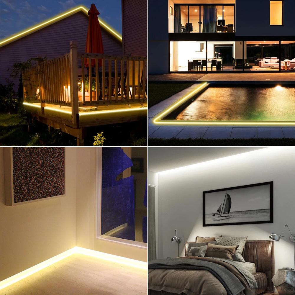 220V COB LED Strip Light EU Power Plug IP67 Buckle Fixation LED Strip Lamp Flexible COB Linear Light Bar 3000K 4000K 6000K 1-21m