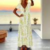 Women Plus Size V Neck Short Sleeve Maxi Dress Camouflage Print Loose Casual Summer Beach Long Dress