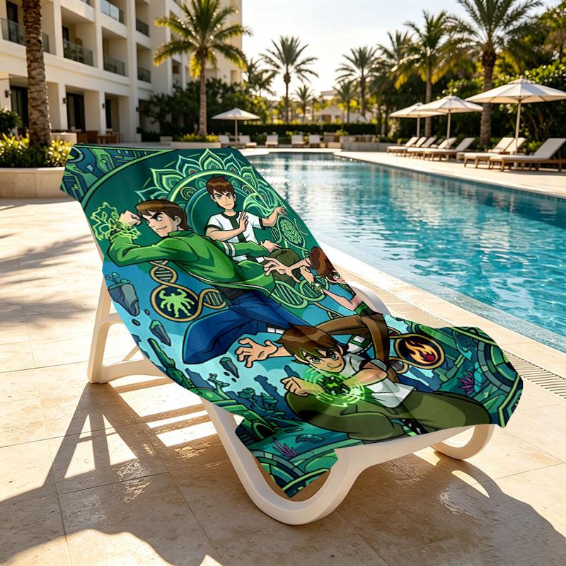 Ben 10 Cartoon Print Beach Towel Design, Soft, Lightweight. for Home Bathroom, Spa, Pool, Yoga, Surfing, Camping, Gift for Family, Friend