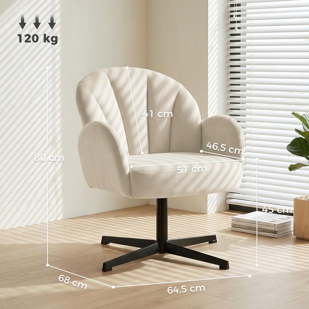 Swivel Lounge Chair, Velvet Accent Chair, Shell Backrest, Beige