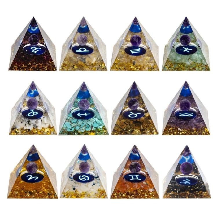 12 Zodiacs Orgone Crystal Pyramid,Amethysts Obsidians Healings Crystals Pyramid Constellations Pyramid for Money Health