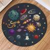 Kids Space Round Rug Collection Cartoon Planet Rocket Alien Pattern Educational Carpet For Children's Room Decor