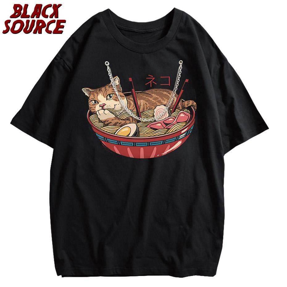 

Mens Tshirt Basic Print Short Sleeve Anime Top Japanese Genki Cat Series Oneck Youth Mens Comfortable Shirt Casual M