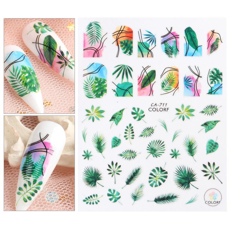 1Pc Nail Stickers Spring Summer Flowers Green Leaves Simulation Dragonfly Nail Art Decoration Water Slides Decals Transfer Foils