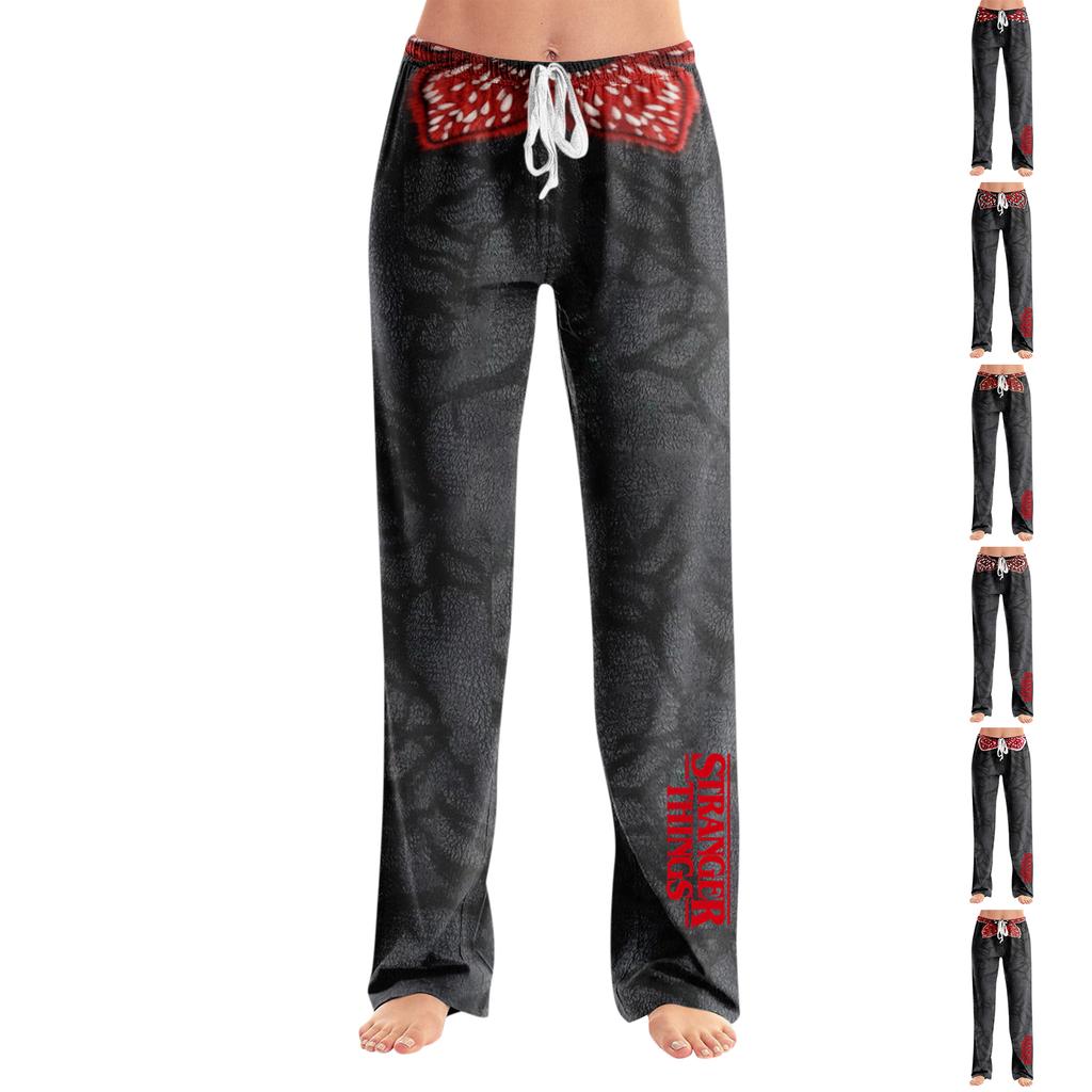 Pysjamasbukser for kvinner Nattøy Uformelt snøring Elastisk midjebukser Behagelig rett yoga løse bukser