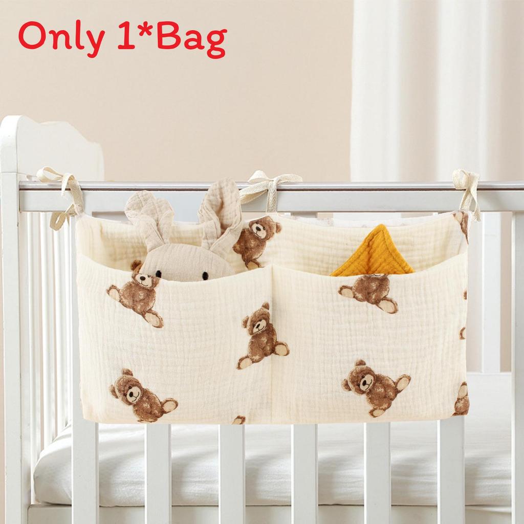 Baby Bedside Storage Bag With Double Pockets Made Of Cotton For Nursery Organization